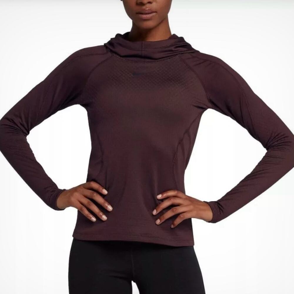 NIKE PRO Dark Red HyperWarm Long Sleeve Training Pullover Active Hoodie Size XL